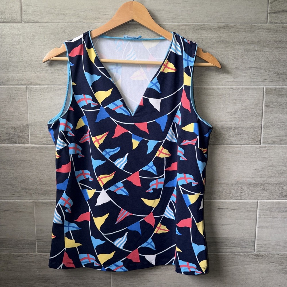 J. McLaughlin Nautical Flag Sleeveless Top V-Neck Size S Catalina Cloth Yacht